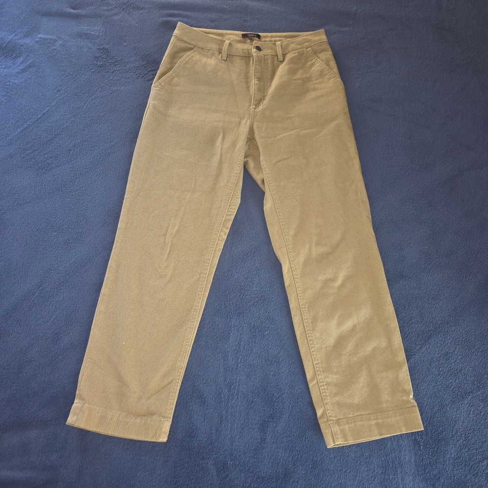 Quince Organic Stretch Cotton Twill Straight Leg Cropped Pants Olive Green 6
